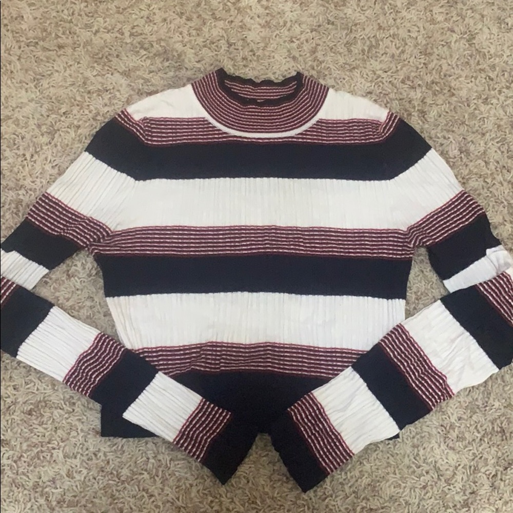 Again Cropped Tight Fitting Striped Turtleneck - image 1